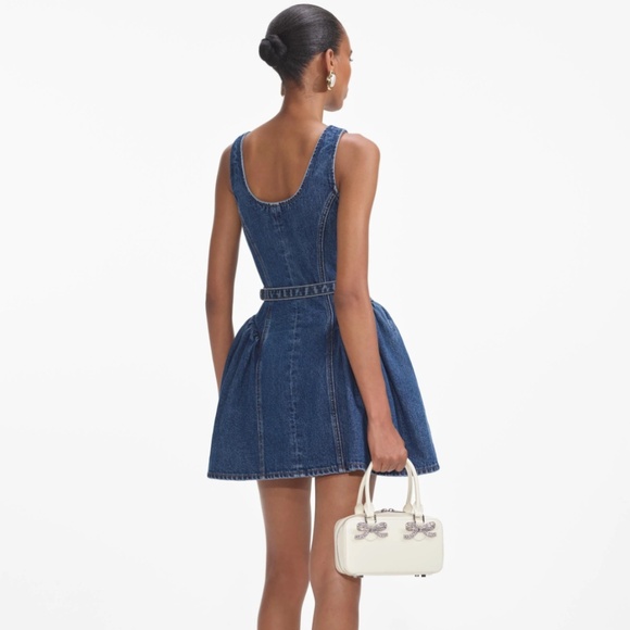 self-portrait Flared Denim Mini Dress US6 - MSRP $380 -  NWT - Picture 3 of 9